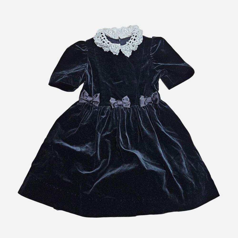 vintage goth coquette black velvet girls dress with bows florence eiseman